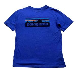 Kids Patagonia Graphic T Shirt Blue Size M 10 Organic Cotton Mountains Logo SP18